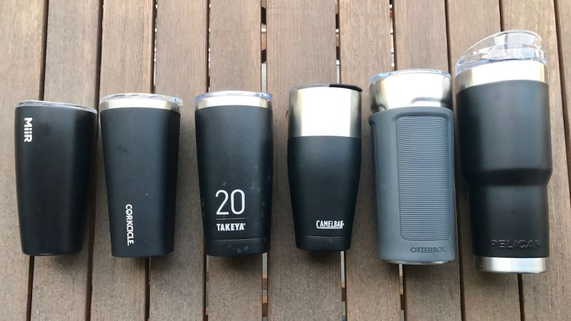 Left to right: MiiR 16, Corkcicle Waterman 16, Takeya 20, Camelbak 20, Otterbox 20, Pelican 22